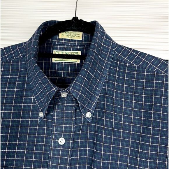 L.L. Bean Main Vintage Shirt Button Down Cotton Deep Blue Plaid 17 - 33 - Picture 3 of 10